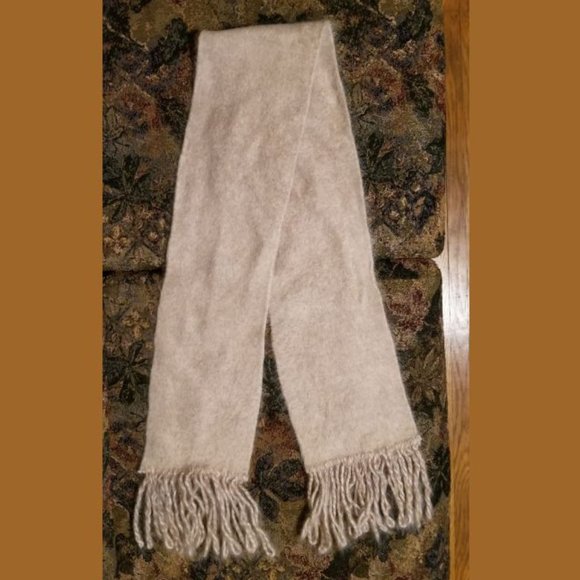 COPY - Soft, warm, angora rabbit wool blend, woven scarf, beige, Hatterdashers - Picture 1 of 4